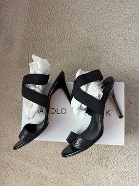 Manolo Blahnik Black Strappy Stiletto Sandals